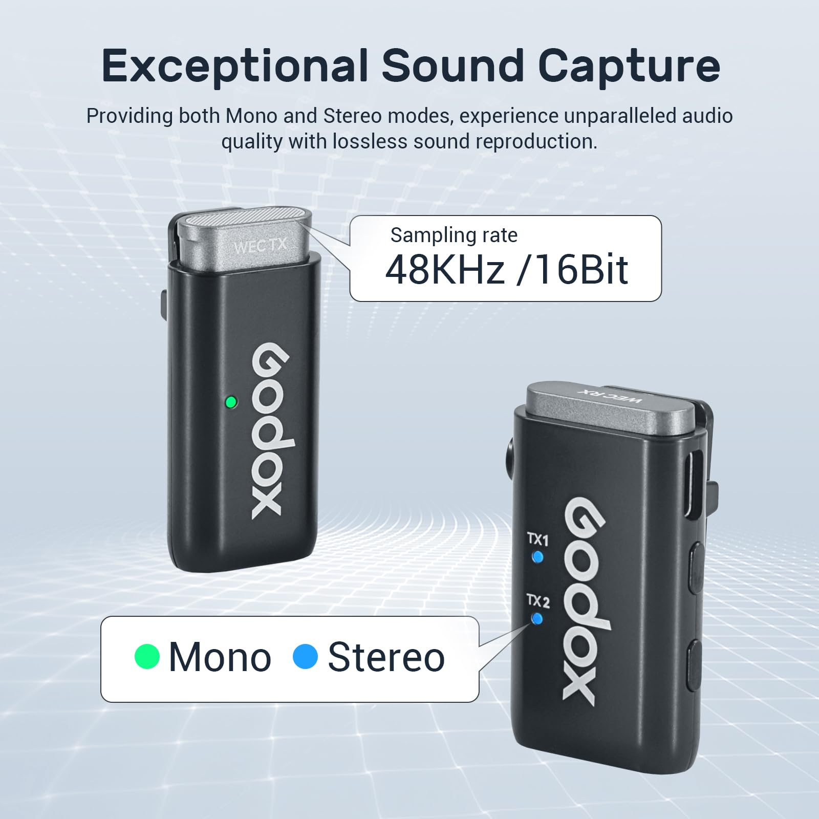 GODOX WEC Kit1 Wireless Lavalier Microphone, Noise Cancellation Lapel Mic, 200m(656ft) Range, 24H Battery Life, for Smartphones/Cameras for Video Recording Vlog Youtube