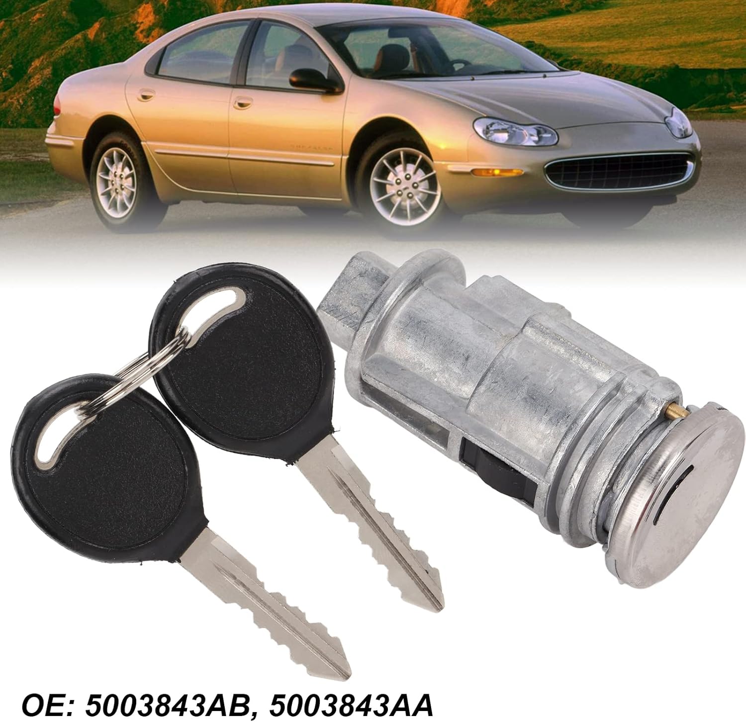 Ignition Switch Lock Cylinder 5003843Ab Car Ignition Lock Cylinder with 2 Keys Replacement Accessories for Chrysler 300 Concorde Lhs Pacifica