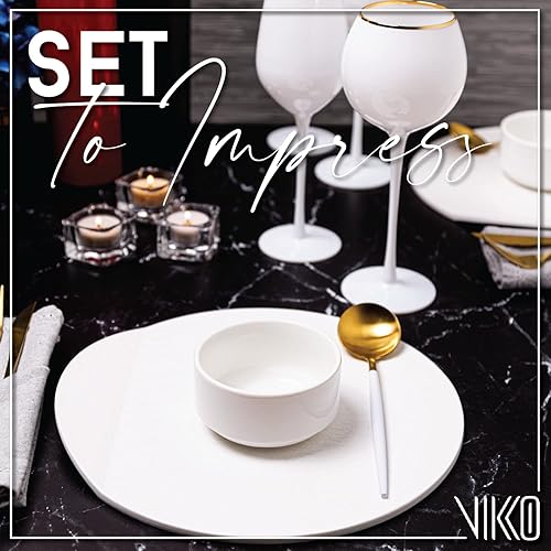 Miniatura 6 de Vikko Moderno juego de 4 cuencos de sopa de porcelana blanca, apilables de 9.5 onzas, elegante, estilo restaurante, apto para microondas y