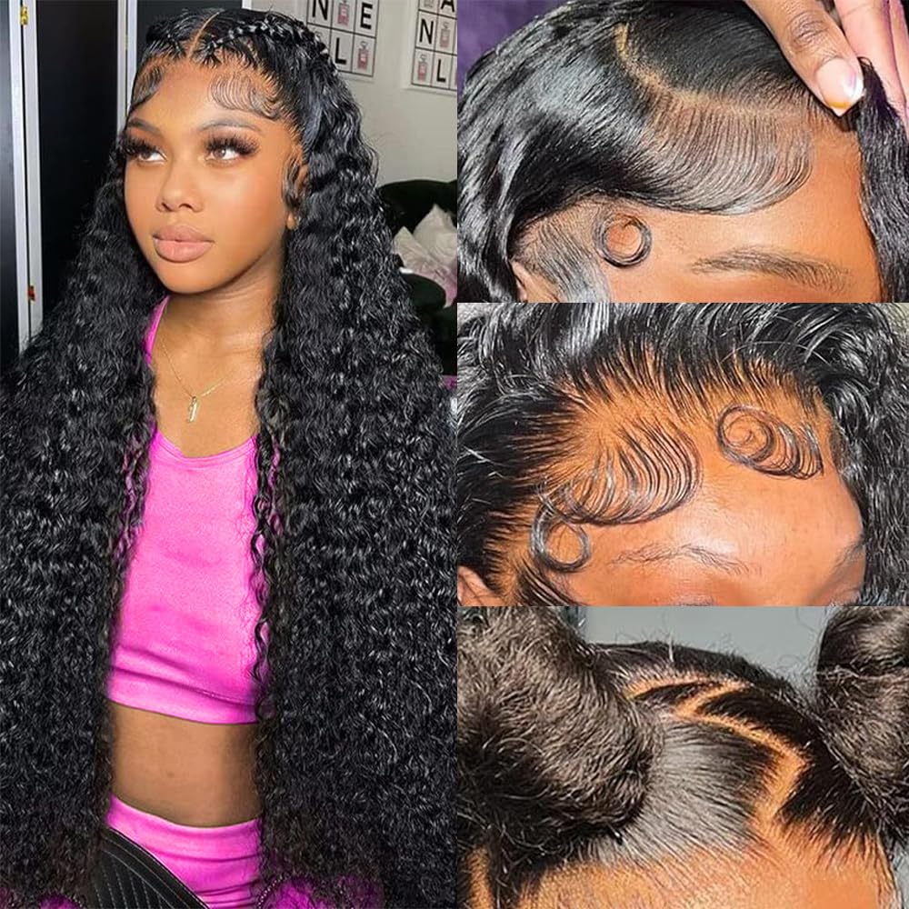 Water Wave Lace Front Wigs Human Hair 13x6 Full Frontal HD Transparent Human Hair Lace Front Wigs for Women 180% Density Deep Curly Human Hair Wigs