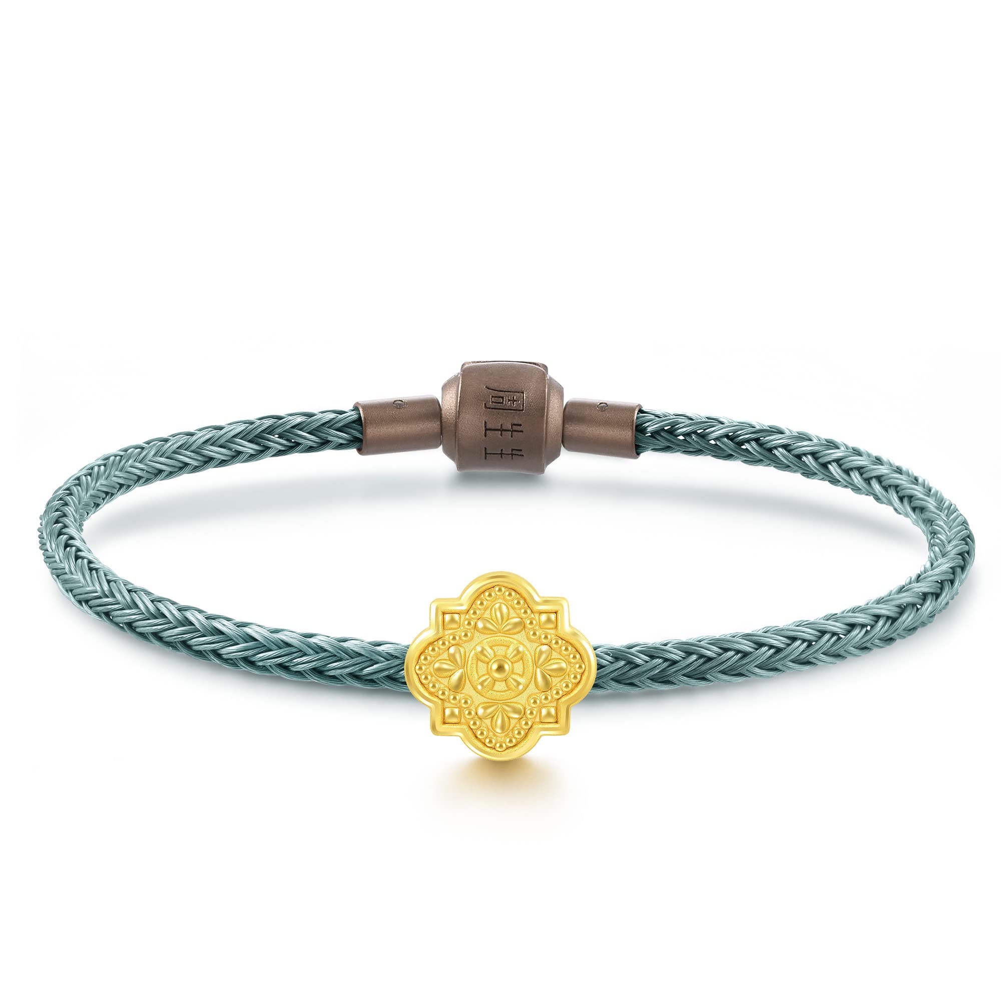 CHOW SANG SANG 999 24K Solid Gold Mini Charm Antique Love Charme Mini Bracelet for Women 93019C