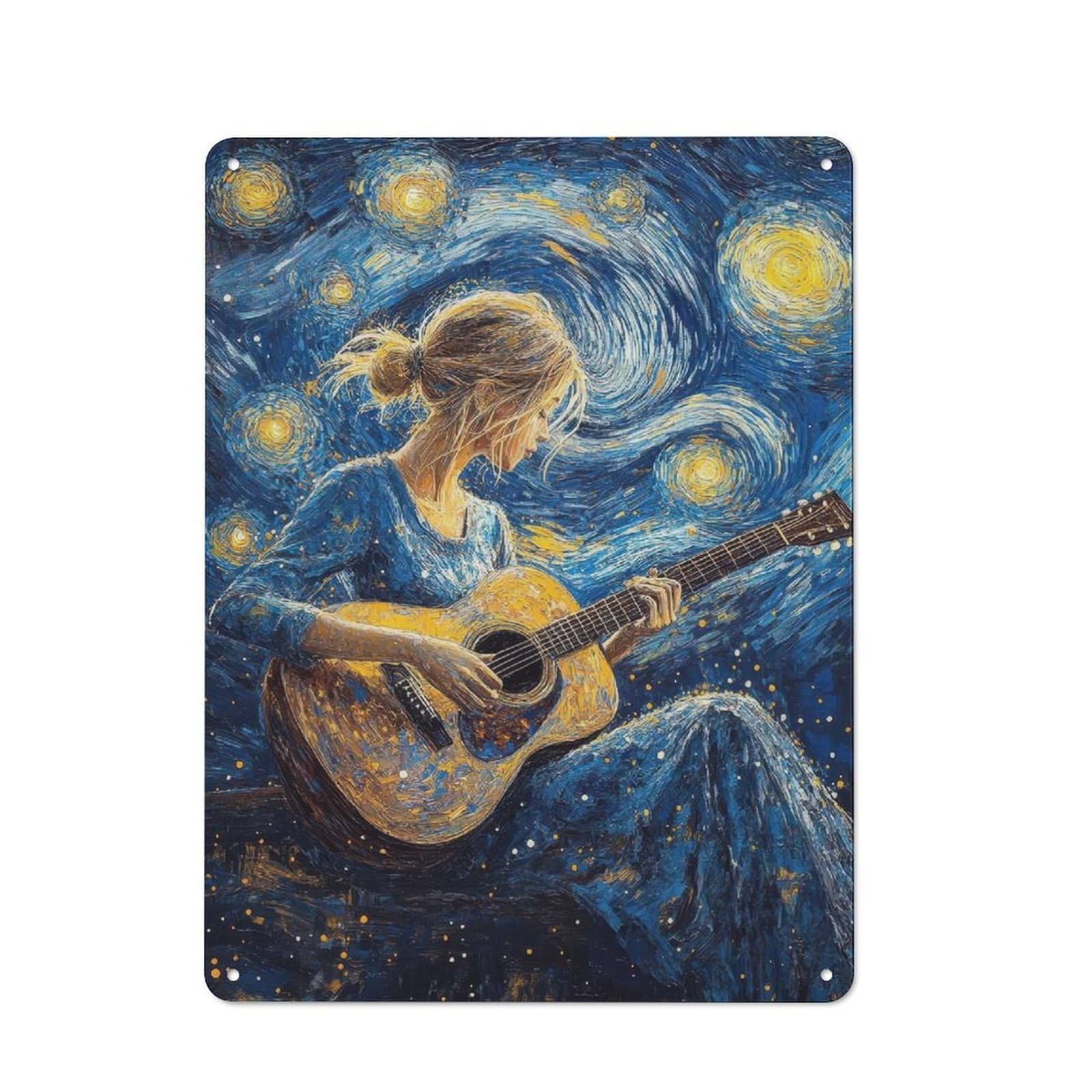 Junmoney Starry Night Guitarist Retro Tin Wall Plaque 40X30cm For Dining Room Or Kitchen, For Home Decor Collectors