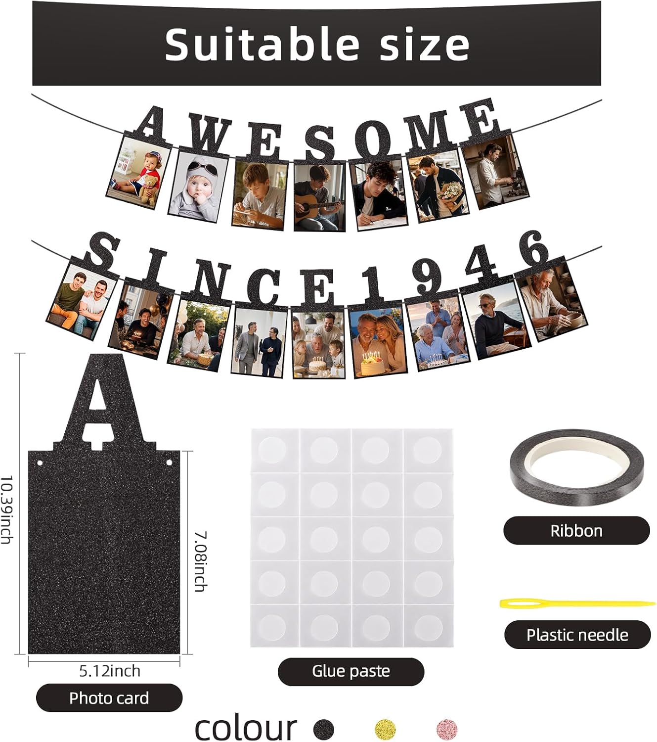 Photo Banner for Birthday Party,Anniversary Decoration Party Supplies A Black Since 1946 image 2
