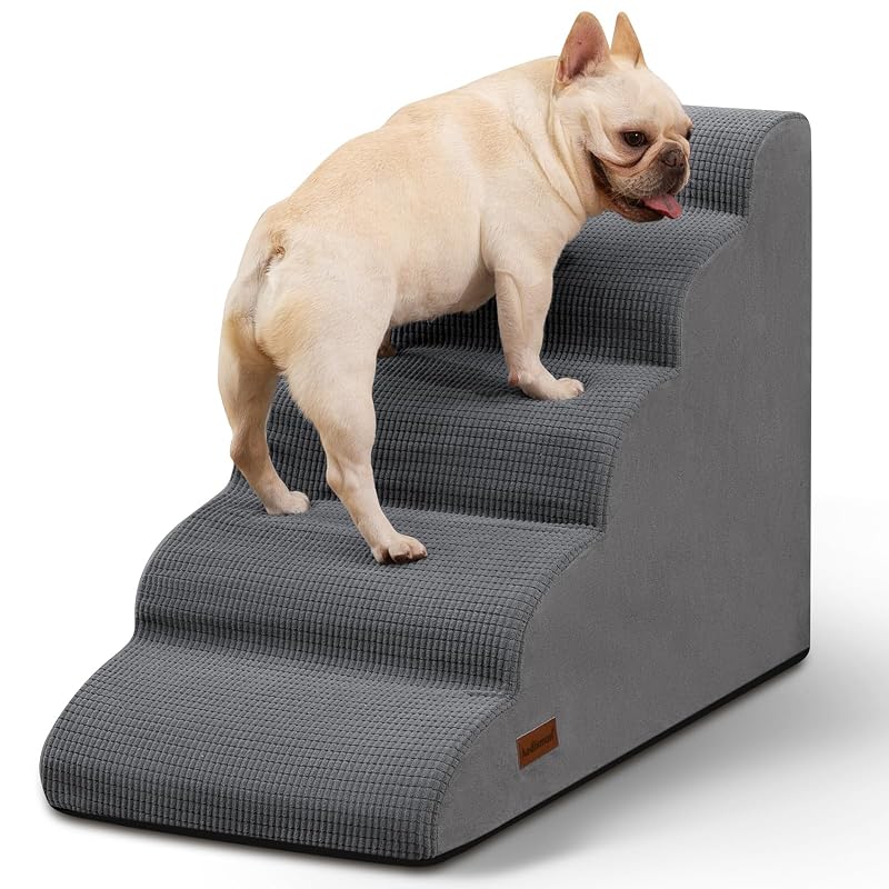 Escada para cães pequenos e gatos com 5 degraus, espuma de alta resiliência, aodisman, 56,39 cm, Cinza