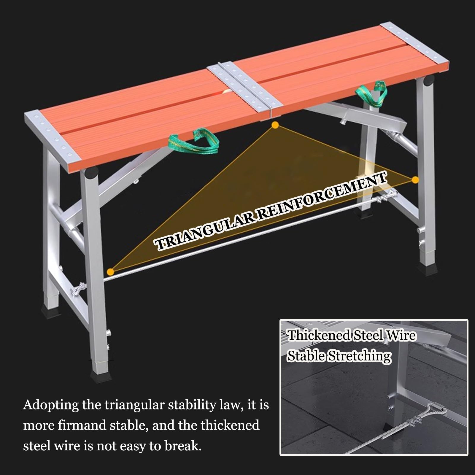 Plataforma de trabajo plegable ajustable – Banco de escalera portátil, capacidad de 300 kg, acero al carbono, altura ajustable multiusos para uso doméstico y profesional