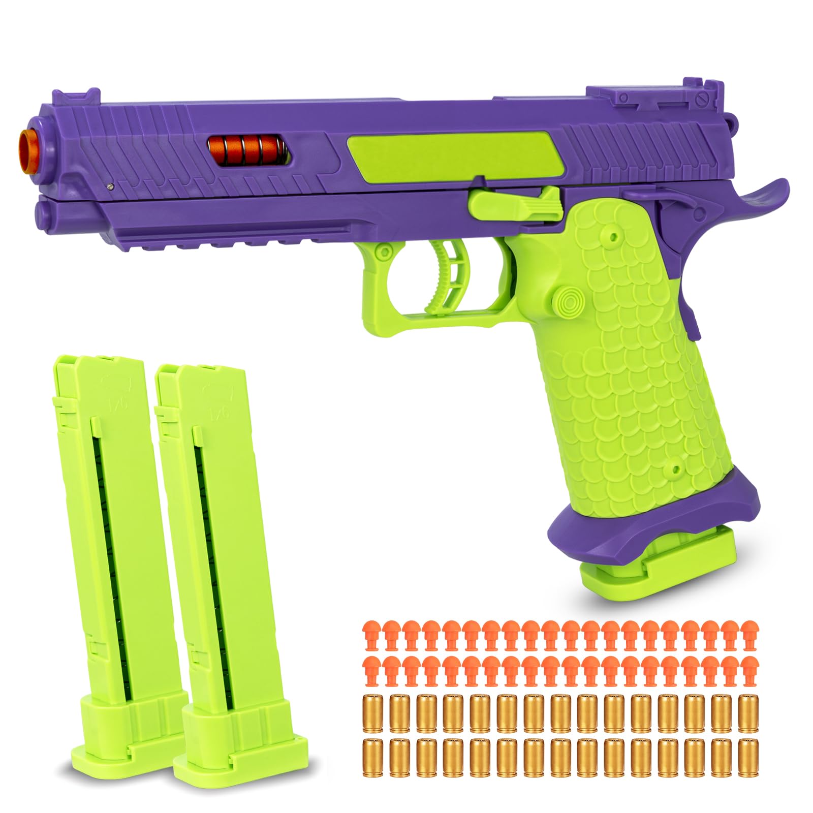 Toy Gun, Soft Bullet Toys Gun for Boys, Toy Foam Blaster with 40 Soft Bullets, Empty Shell Ejecting Toy Gun Pistol, Christmas Birthday Gifts for Boys & Girls Age 8+ (Purple & Green)