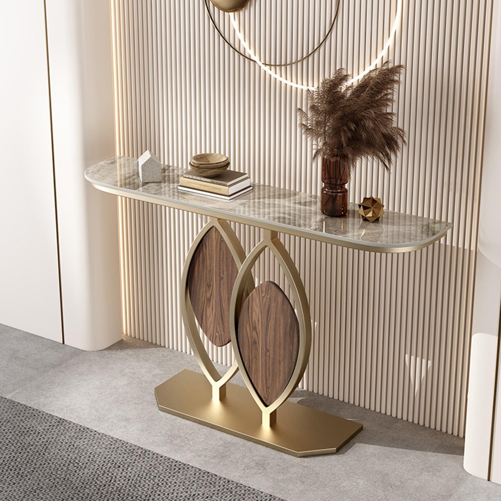 MESCXTY Modern Console Table, Luxury Faux Marble Entryway Table Narrow Metal Sofa for Hallway, Living Room, Foyer, Easy Assembly(Gray,31.5 * 11.8 31.5in)