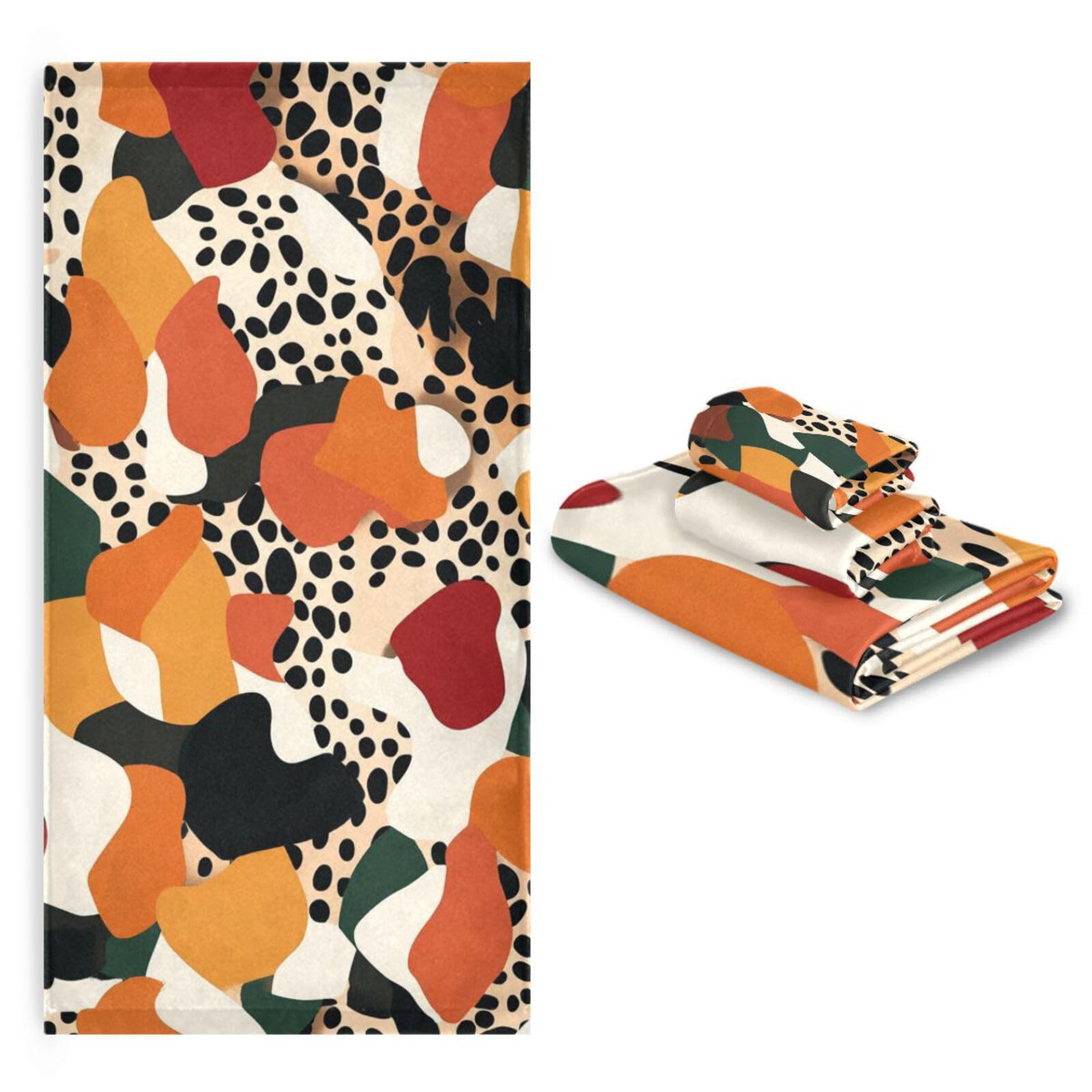 Set di 3 asciugamani per il viso con leopardo, 1 asciugamano da bagno, 1 asciugamano per le mani, 1 panno per la casa, cucina e famiglia