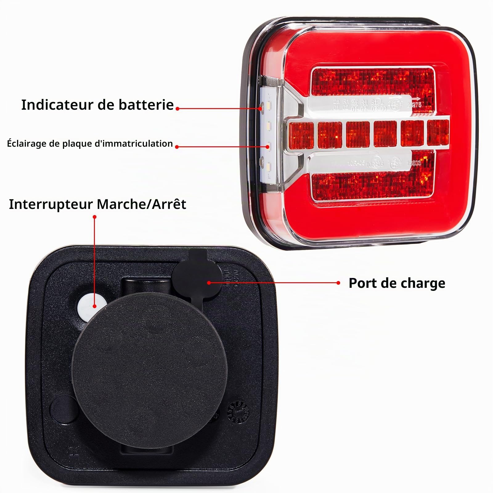 D-TECH Feux Led Magnétique Sans Fil Pour Remorque 12V/24V - Kit Éclairage Arrière Wifi, Plaque Homologation ECE R10 EMC