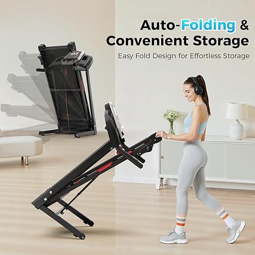 Miniatura 4 de Lastforever Cinta de correr plegable de 3.5 HP para el hogar, capacidad de 350 libras, cintas de correr portátiles con inclinación manual de 3 Negro