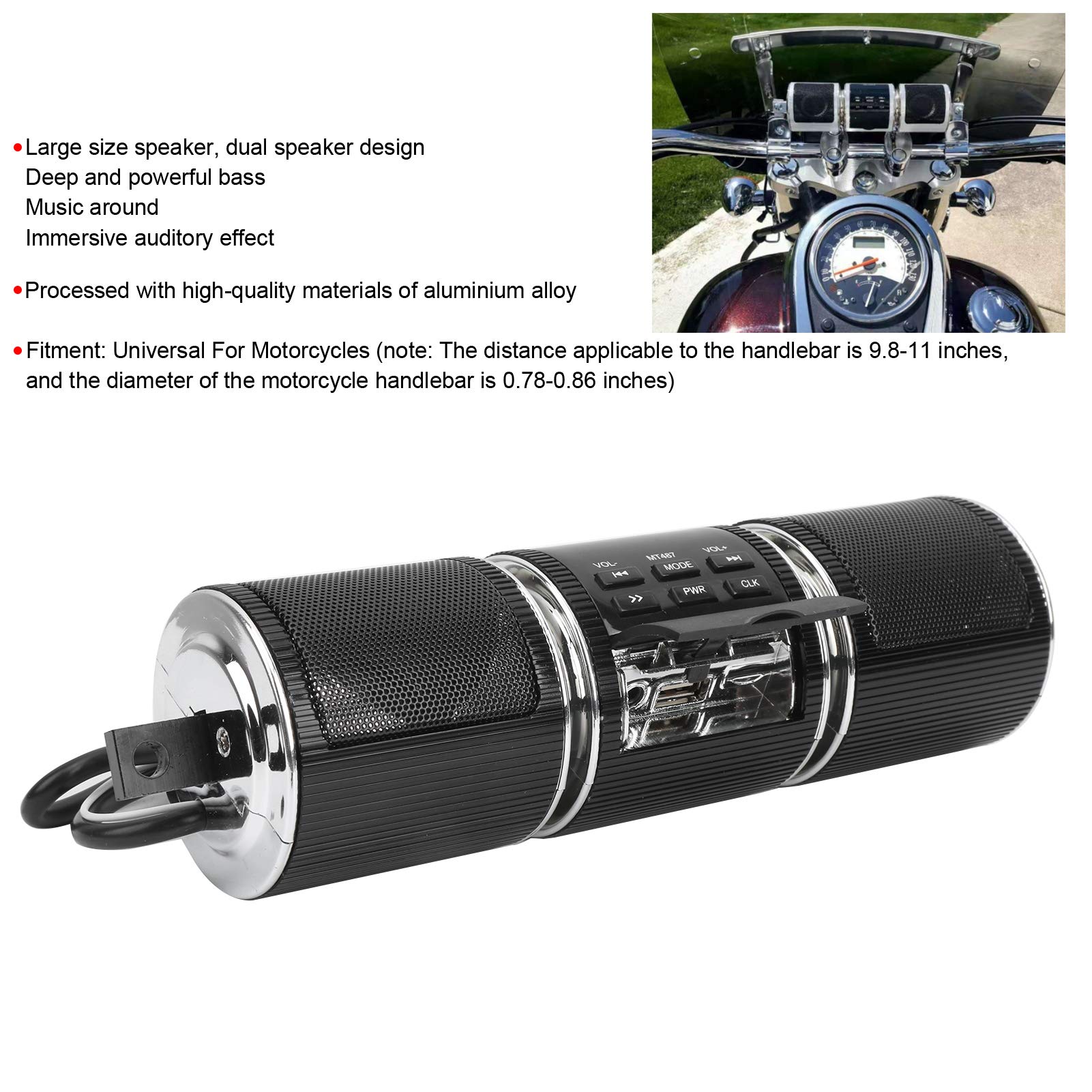 flexman DC12V Motorcycle Speaker, 2 X 5W Dualbe Speakers Water Proof Bluetooth MP3 Music Player, Universal Stereo Handlebar Player for Motorcycle Scooter Bikes (Black)