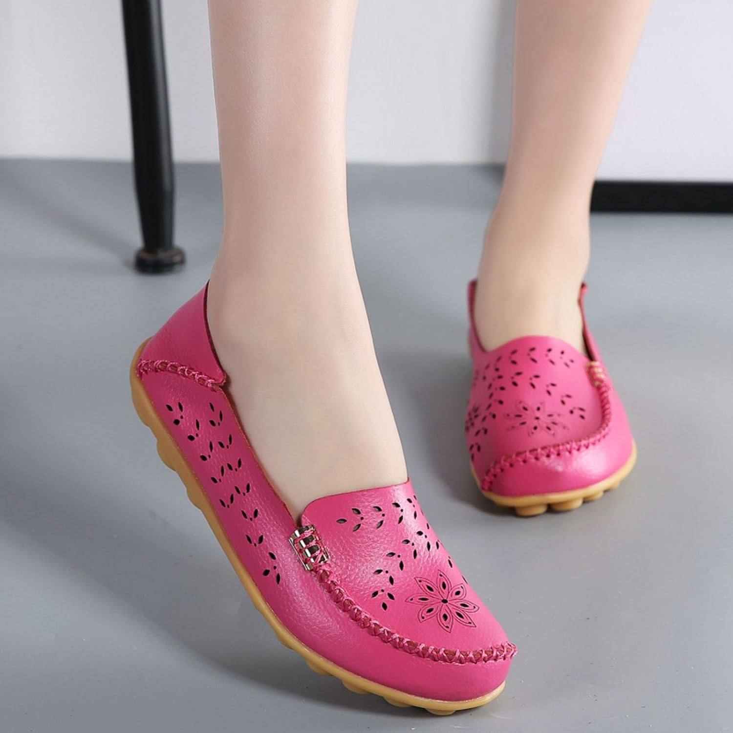 VenusCelia Women's Comfort Walking Boat Shoe 6 Hot Pink(cutout)