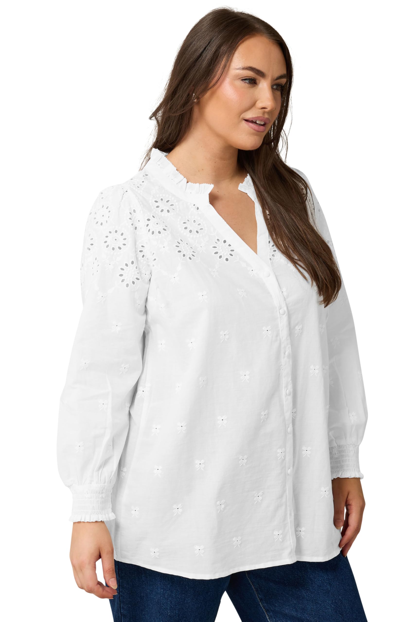 Evans Women's White Curve Broderie Cotton Blouse - Plus Size Curve