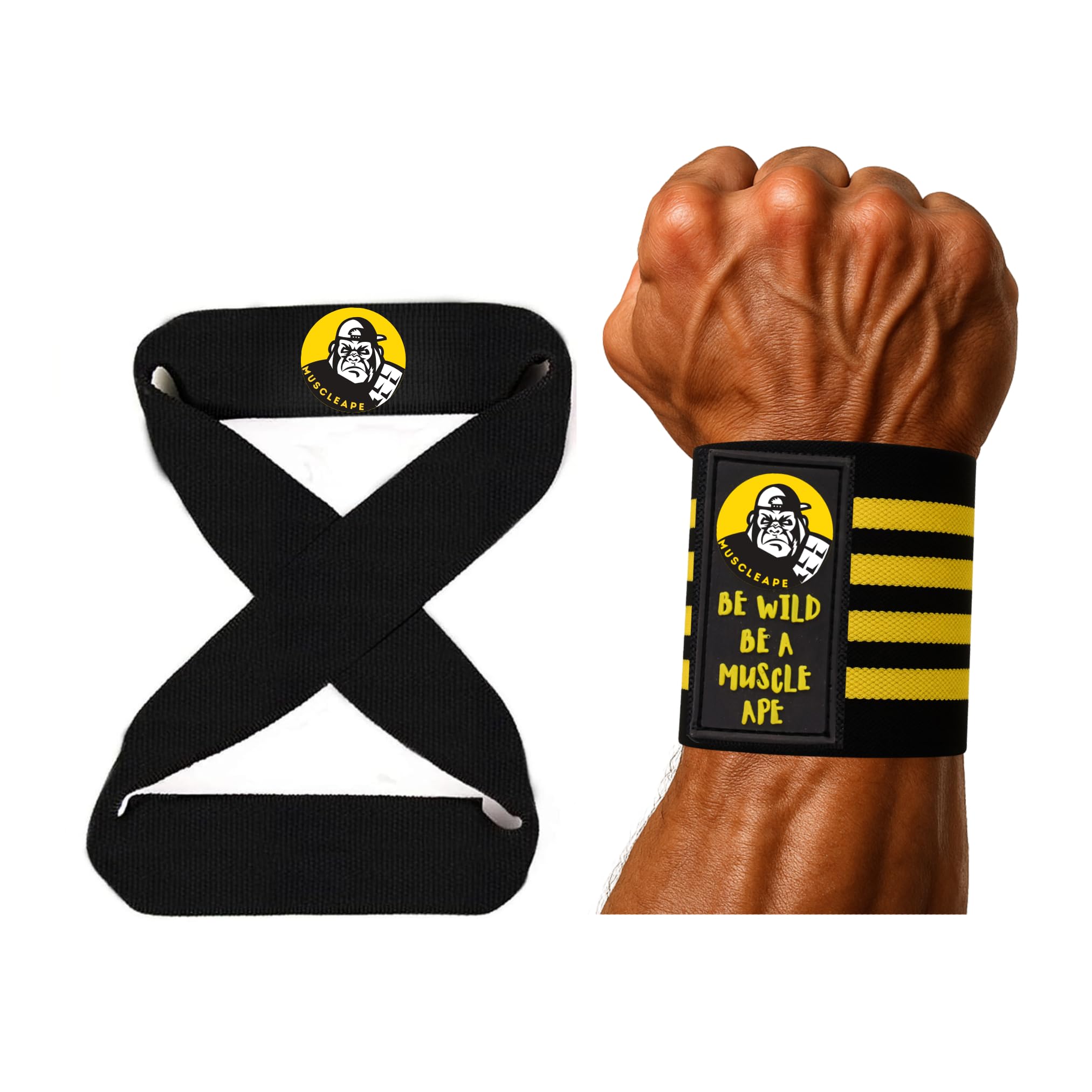 Muscleape Wrist Supporter with 8 Figured Lifting Straps for Gym Wrist Band for Men Gym & Women with Thumb Loop Straps - Wrist Wrap Gym Accessories for Men Hand Grip & Wrist Support for Gym.