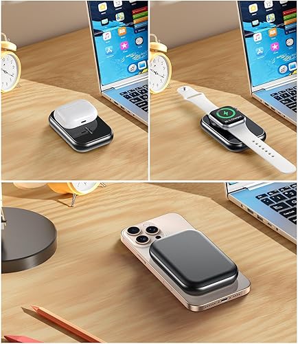 Miniatura 8 de Banco de energía magnético de 10,000 mAh, cargador portátil inalámbrico con cable USB-C, batería de carga rápida USB C de entrada y salida,