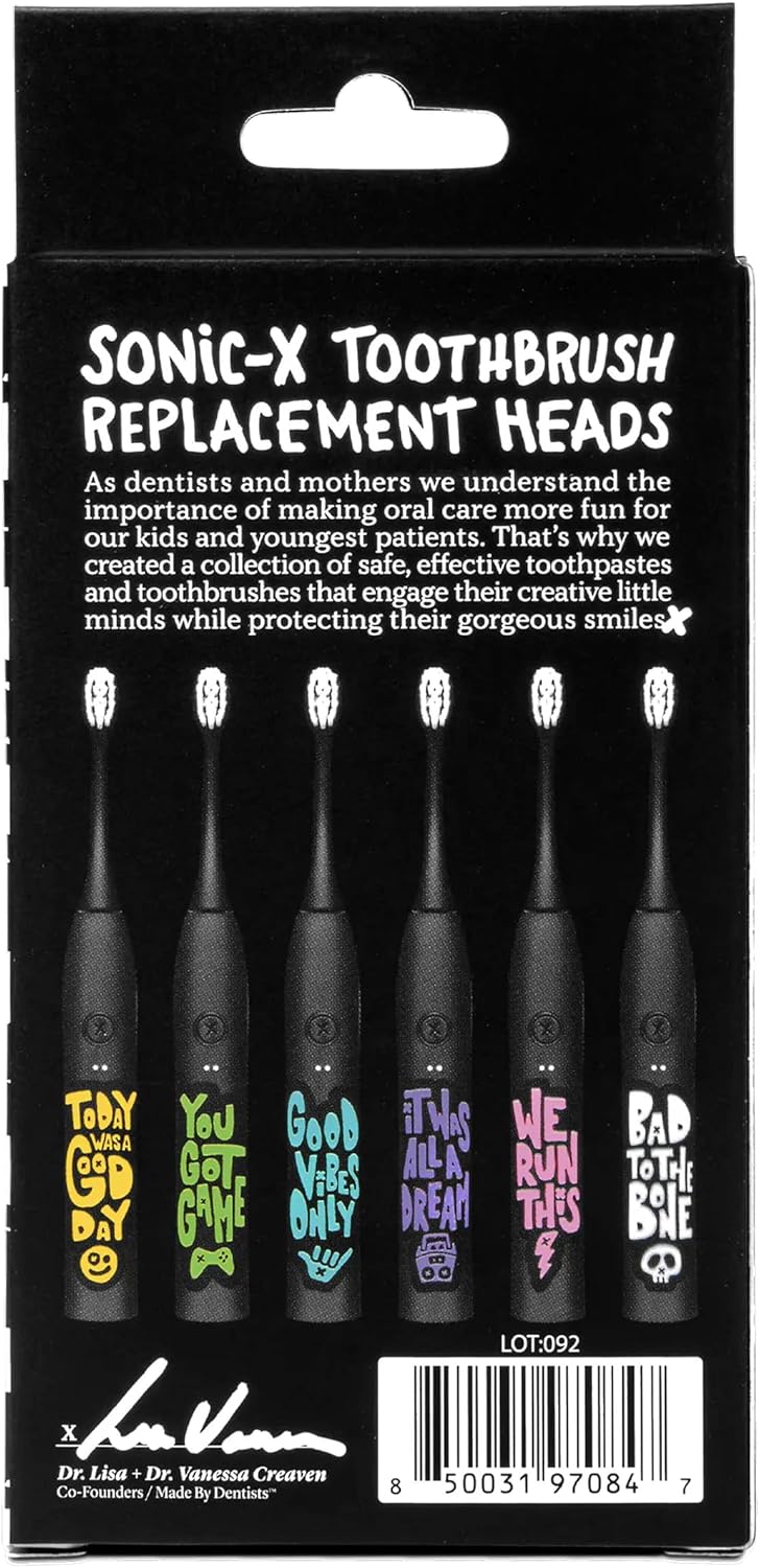 Made By Dentists Sonic X Replacement Heads – 6 Brush Heads (2x3 Packs), Soft Bristles for Kids and Teens, 18 Months Supply, Fits Only Sonic X Electric Toothbrushes