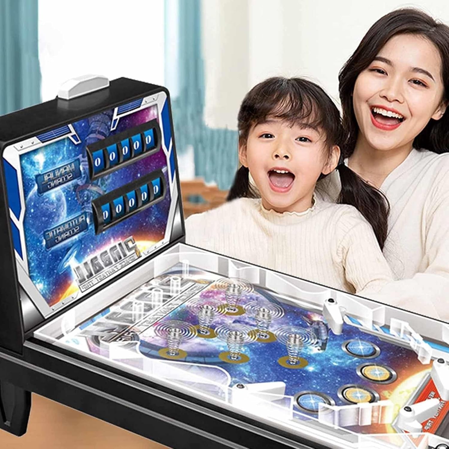 PHATM Pinball Machine Pinball Games with Lights and Sound Effects Mini Retro Arcade Machine Electronic Desktop Marble Arcade for Preschooler
