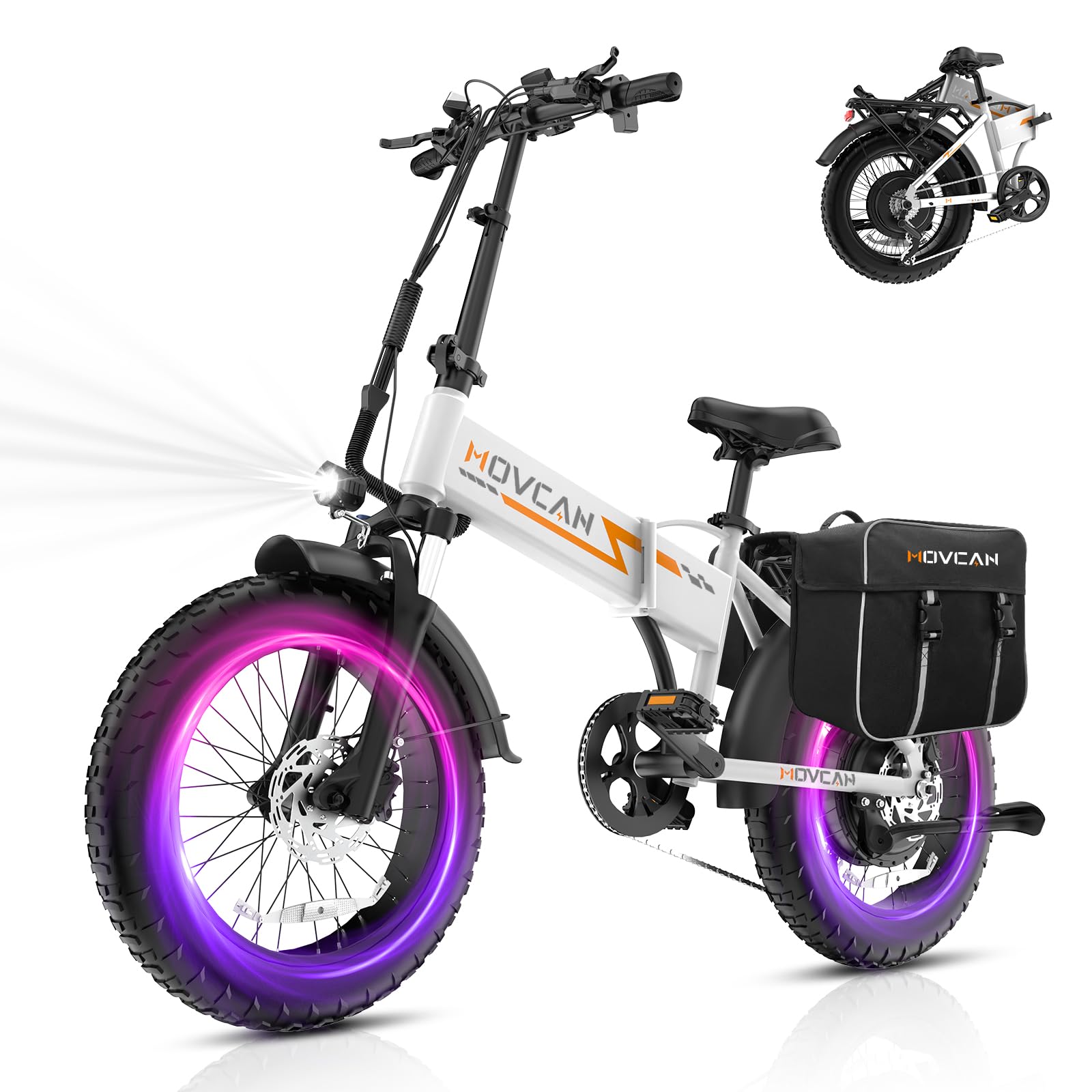 Movcan Q20 Folding Electric Bike, 52V 15.6Ah Removable Concealed Battery 20” Fat Tire Dirt Bike,1500W Motor 30 MPH Top Speed E Bikes, 7 Speed Dual