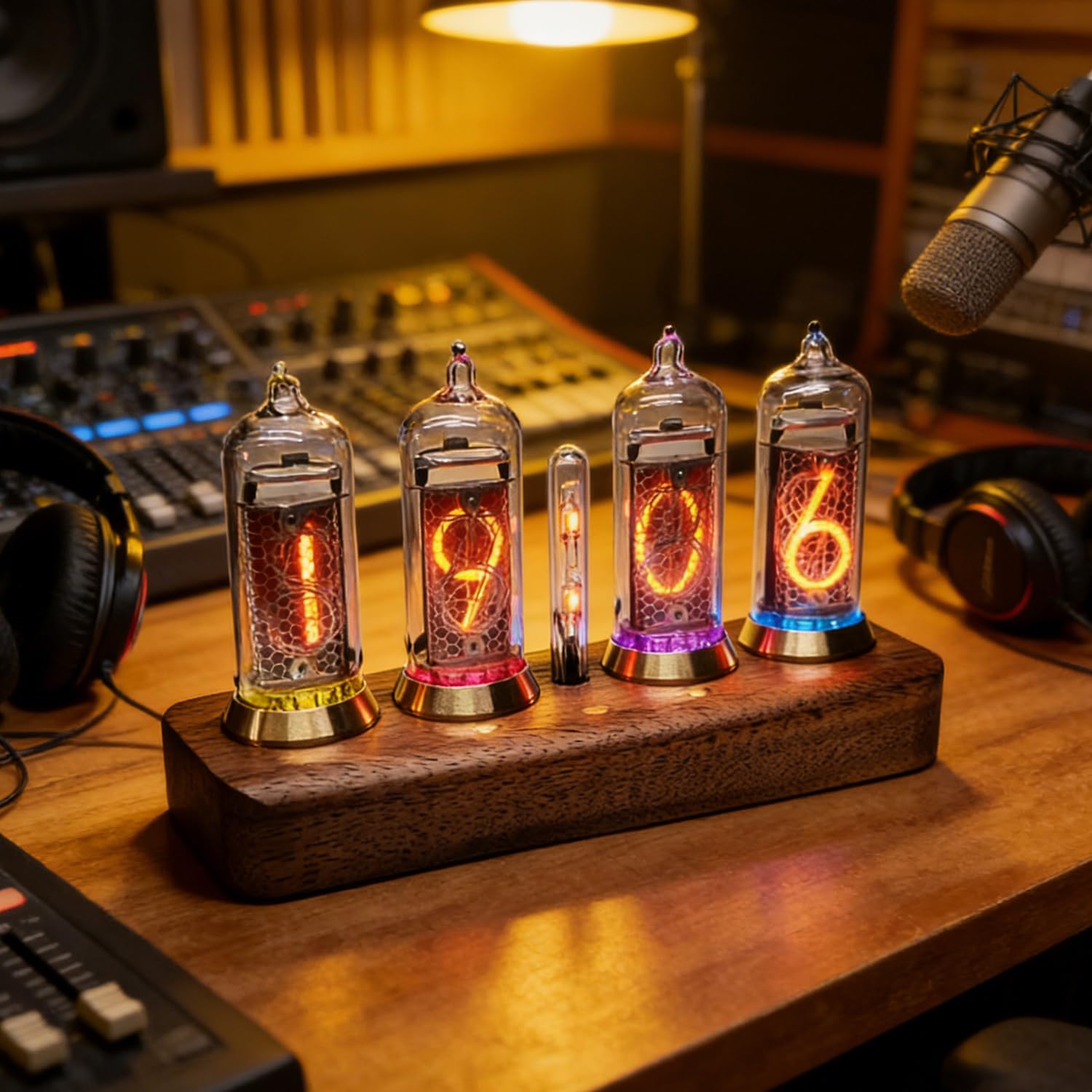 Nixie Tube zegar cyfrowy, zegar retro IN-14 z funkcją Bluetooth, wbudowany timer i regulowana jasność, do domu, sypialni i biura
