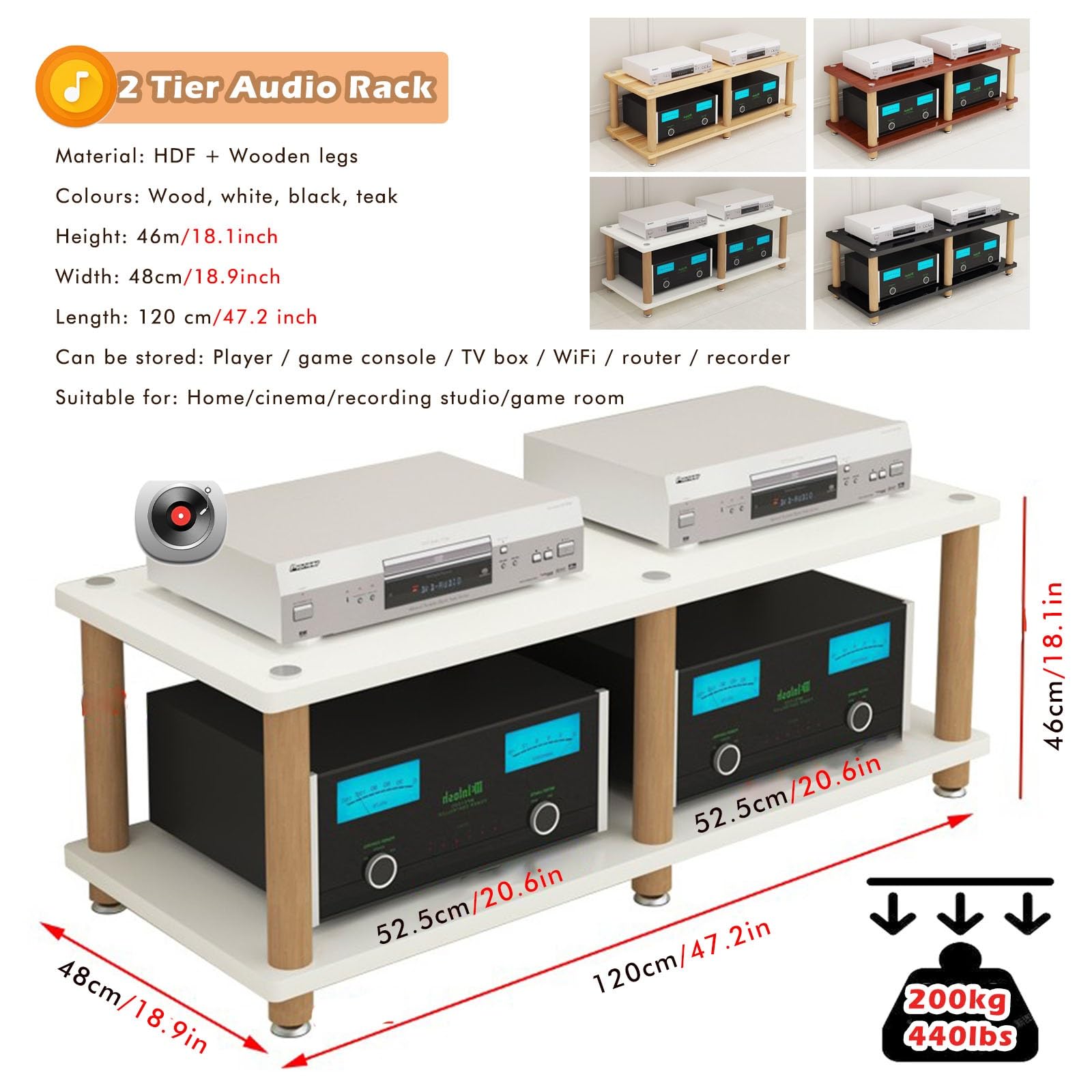Holz Audio Komponentenregal AV Media-Ständer 2 3 Etagen – zweireihiges Eck-Entertainment-Center – Display-Verstärker, Plattenspieler, Stereo-Empfänger, HiFi, rutschfeste Füße