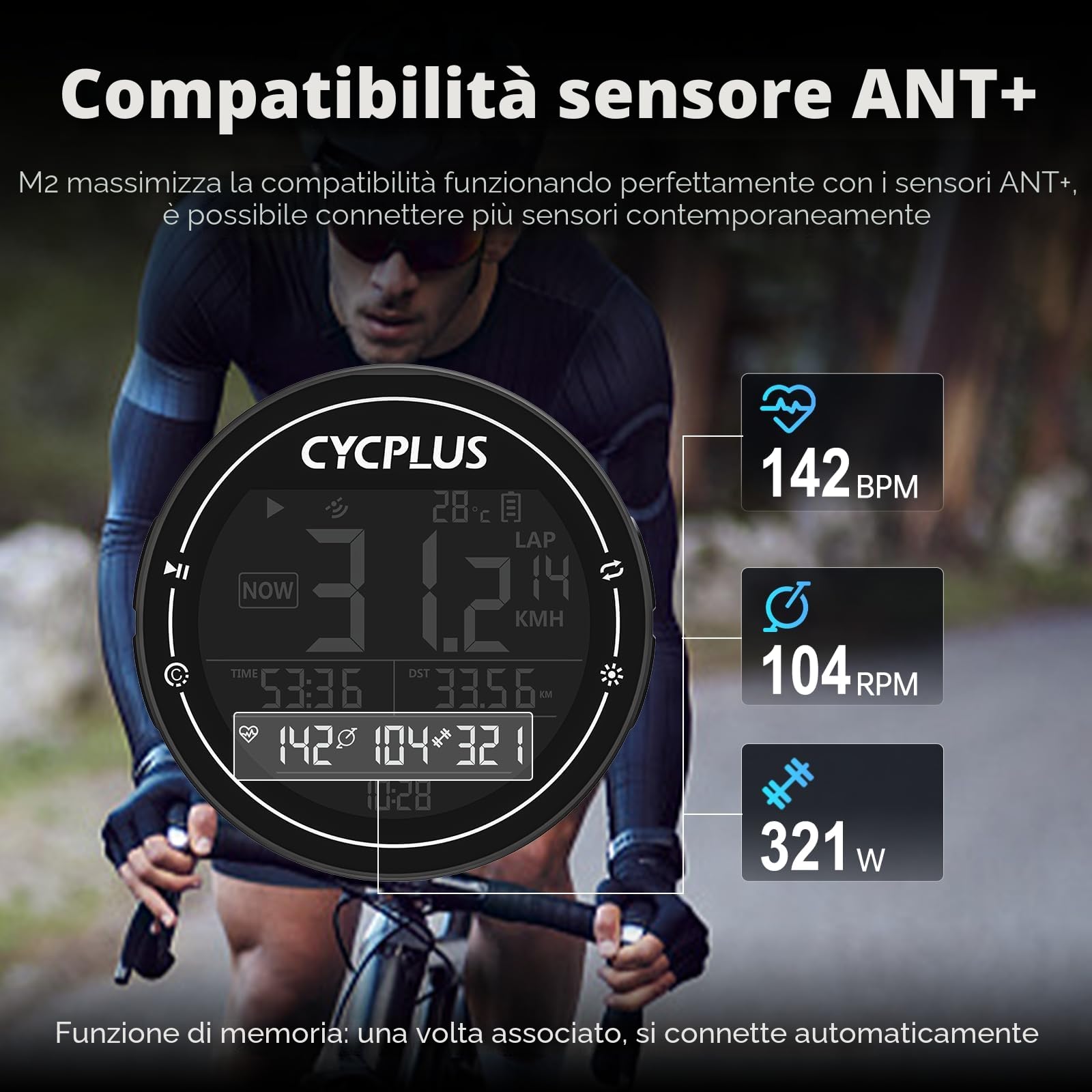 CYCPLUS Computer da bicicletta GPS Tachimetro Senza Fili IPX6 ANT+ Bluetooth 5.0