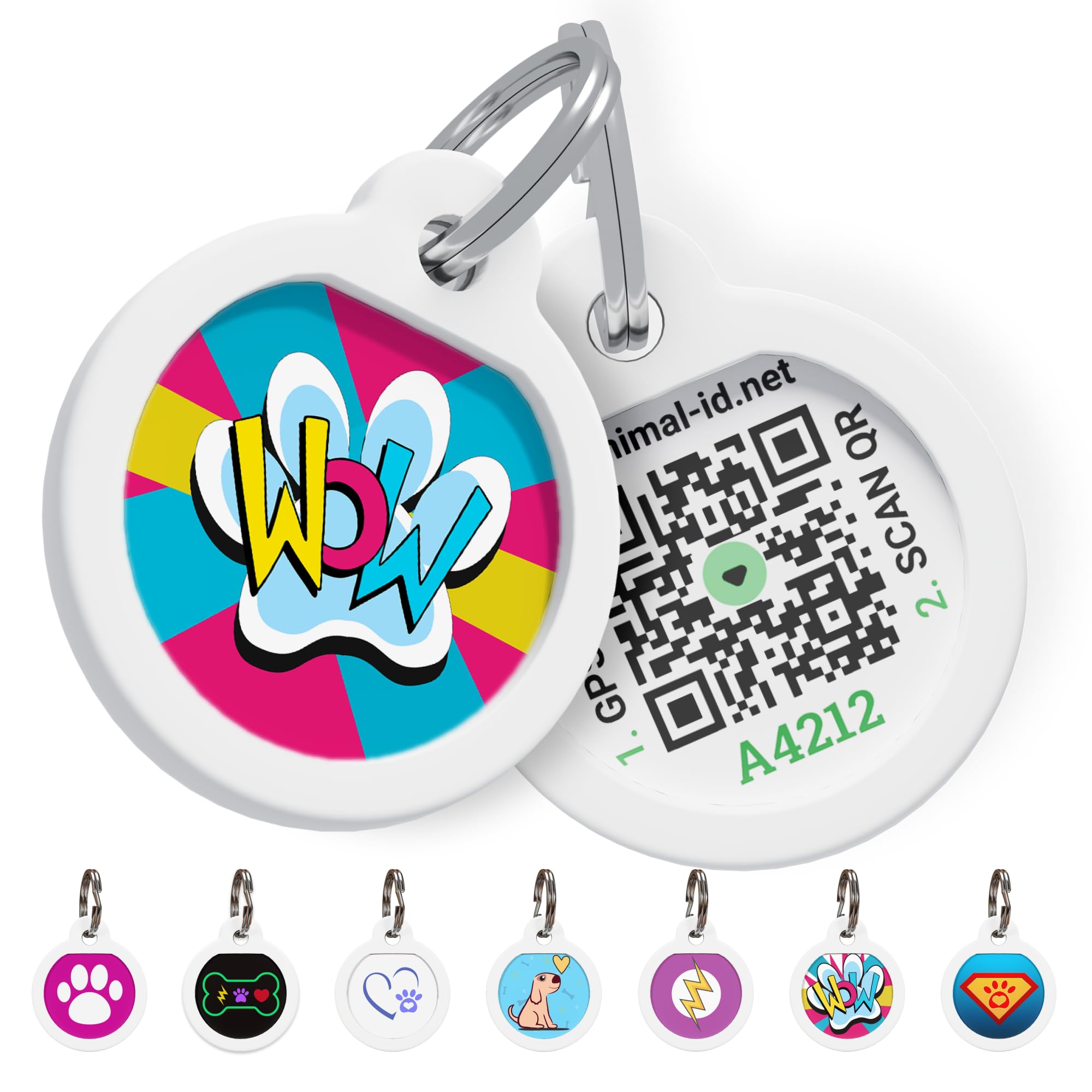 ROVERTAGS QR Code Dog Tag Silent Id Pet Tags Personalized Name Plate with Online Profile (Small, Wow)