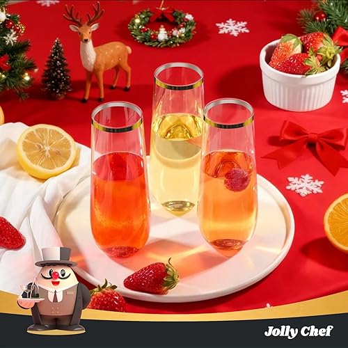 Miniatura 12 de JOLLY CHEF Paquete de 48 copas de champán de plástico sin tallo de 9 onzas, vasos de plástico transparente sin tallo, vasos desechables irrompibles