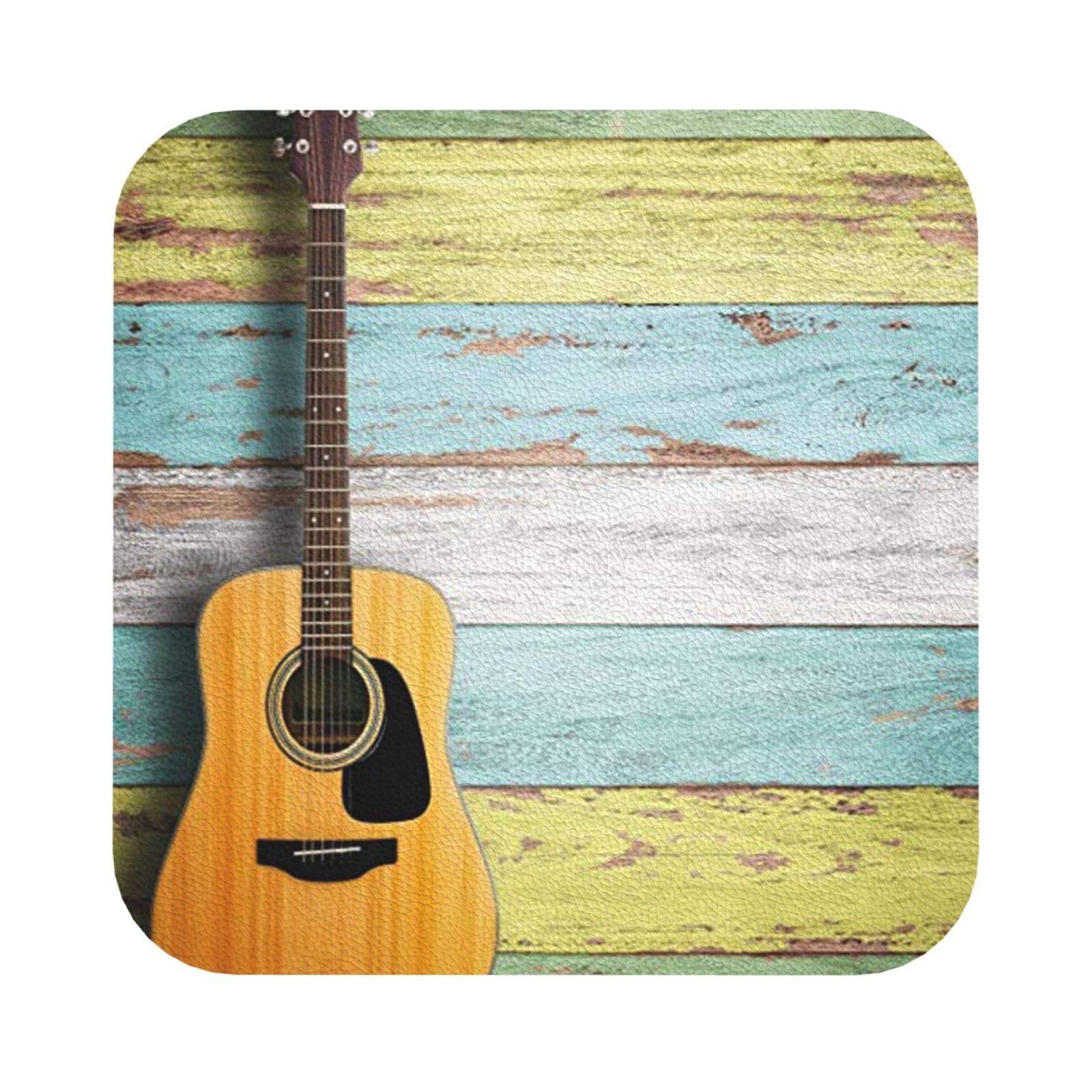 Nice Guitar PU Leather Coasters Set of 6 Square Drink Coasters