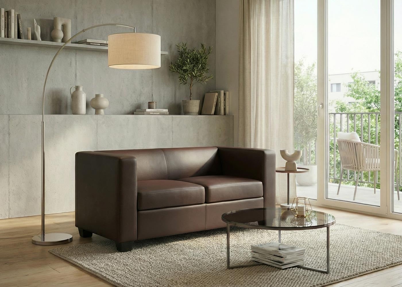 Mendler Divano sofa 2 posti lounge moderno elegante serie Lille M65 75x137x70cm - ecopelle marrone