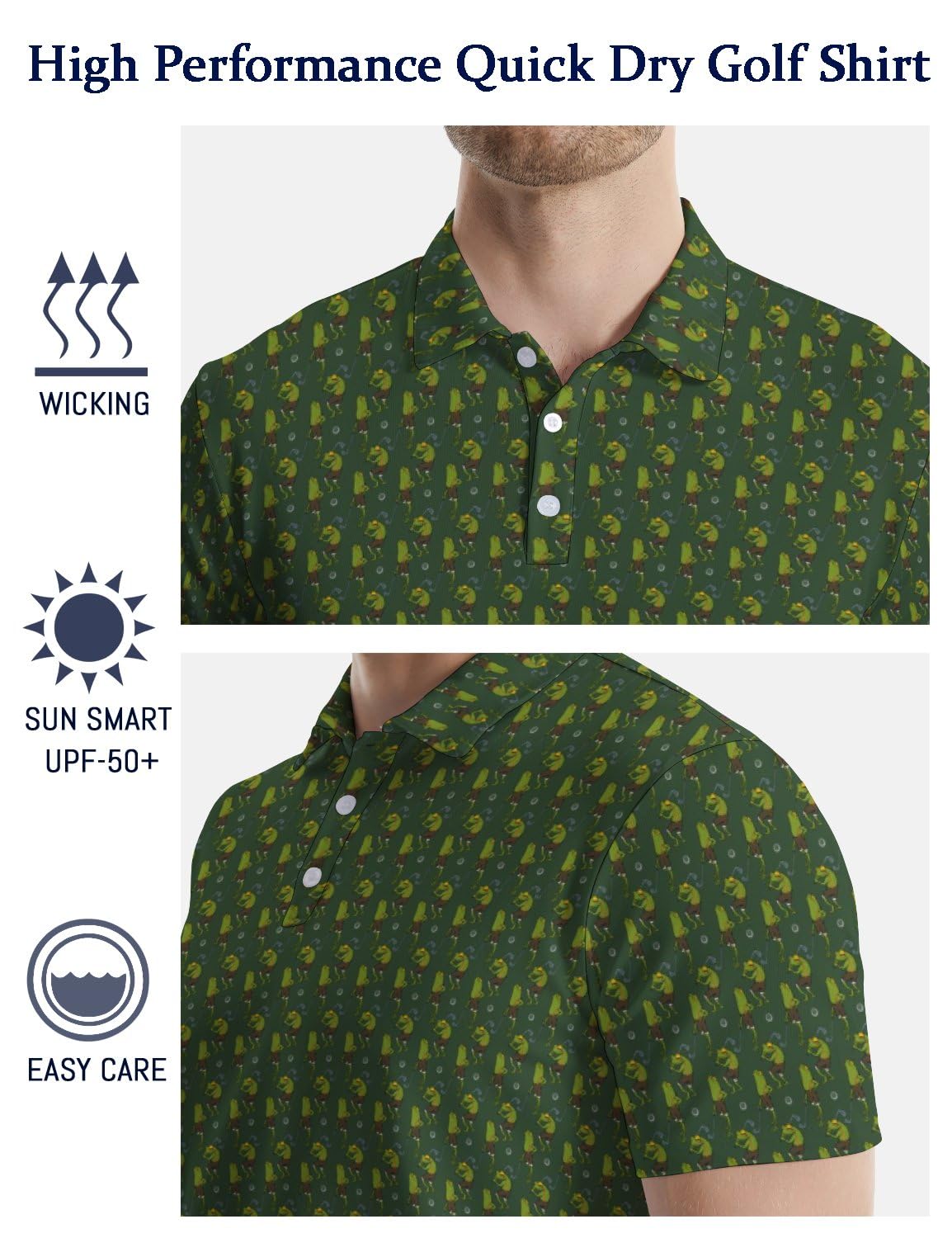 Camisas de golf para hombre, divertidas camisas polo de golf de manga corta, camisas polo que absorben la humedad, trajes de golf de rendimiento