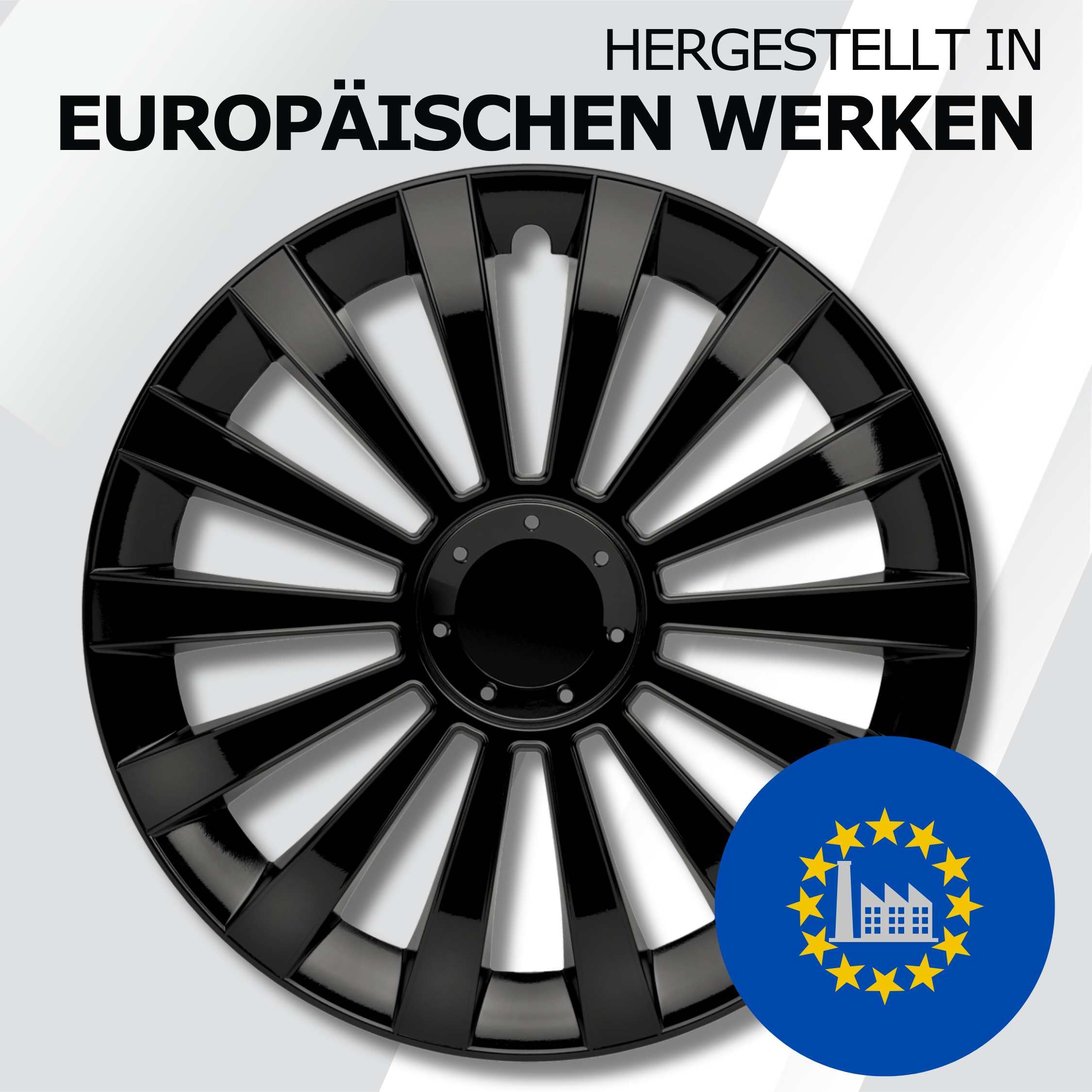 Radkappen 16 Zoll Schwarz Radzierblenden 4er-Set Meridi für Stahlfelgen | Zierkappen, Radblenden & Felgenabdeckung, rostfrei & witterungsbeständig, einfache Clip-Montage, für die meisten Automarken