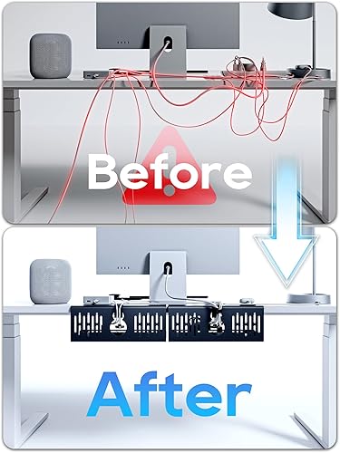 Miniatura 4 de NODOCA Bandeja de gestión de cables para debajo del escritorio sin perforación, gestión de cables de 14'', abrazadera sin perforaciones, bandeja de