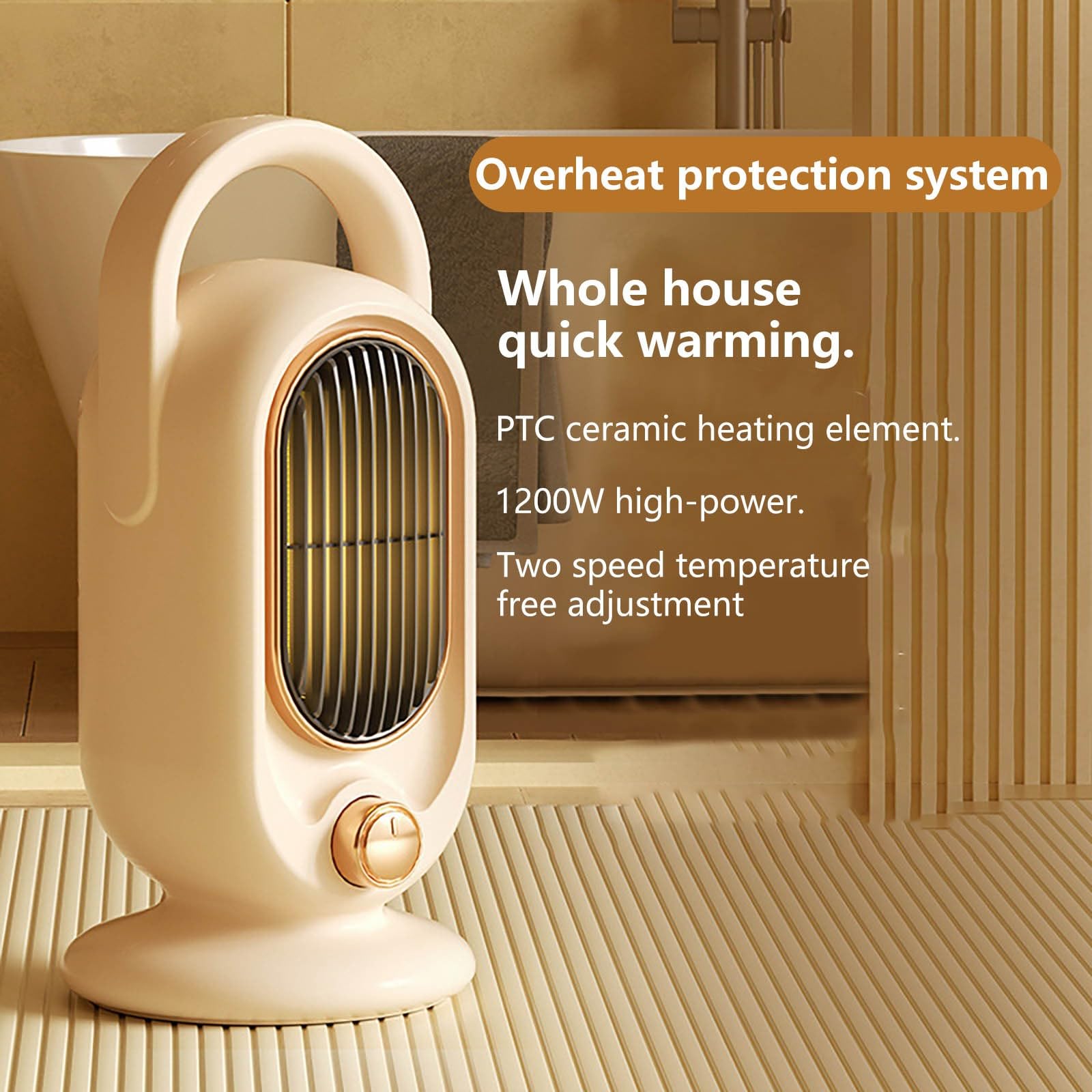Calentador Solar Pequeño Eléctrico de Escritorio para Baño, Dormitorio con Ventilador Caliente, Ahorro de Energía (White, One Size)