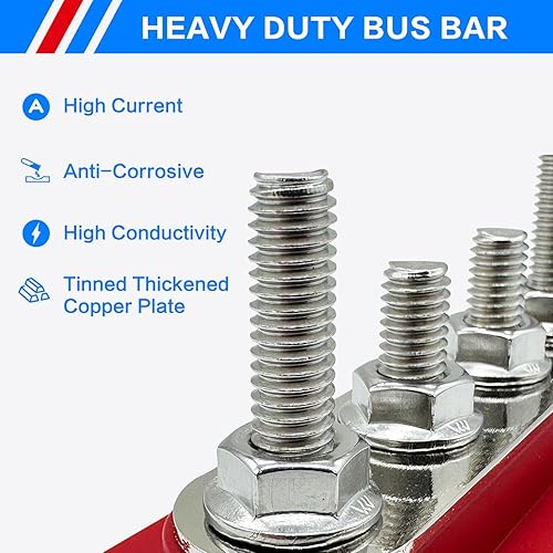 Miniatura 9 de Bloque de distribución de energía de barra de bus de 300 A, 4 x 38 pulgadas (M10), pernos de terminales de 48 V CC positivo y bloque de terminales