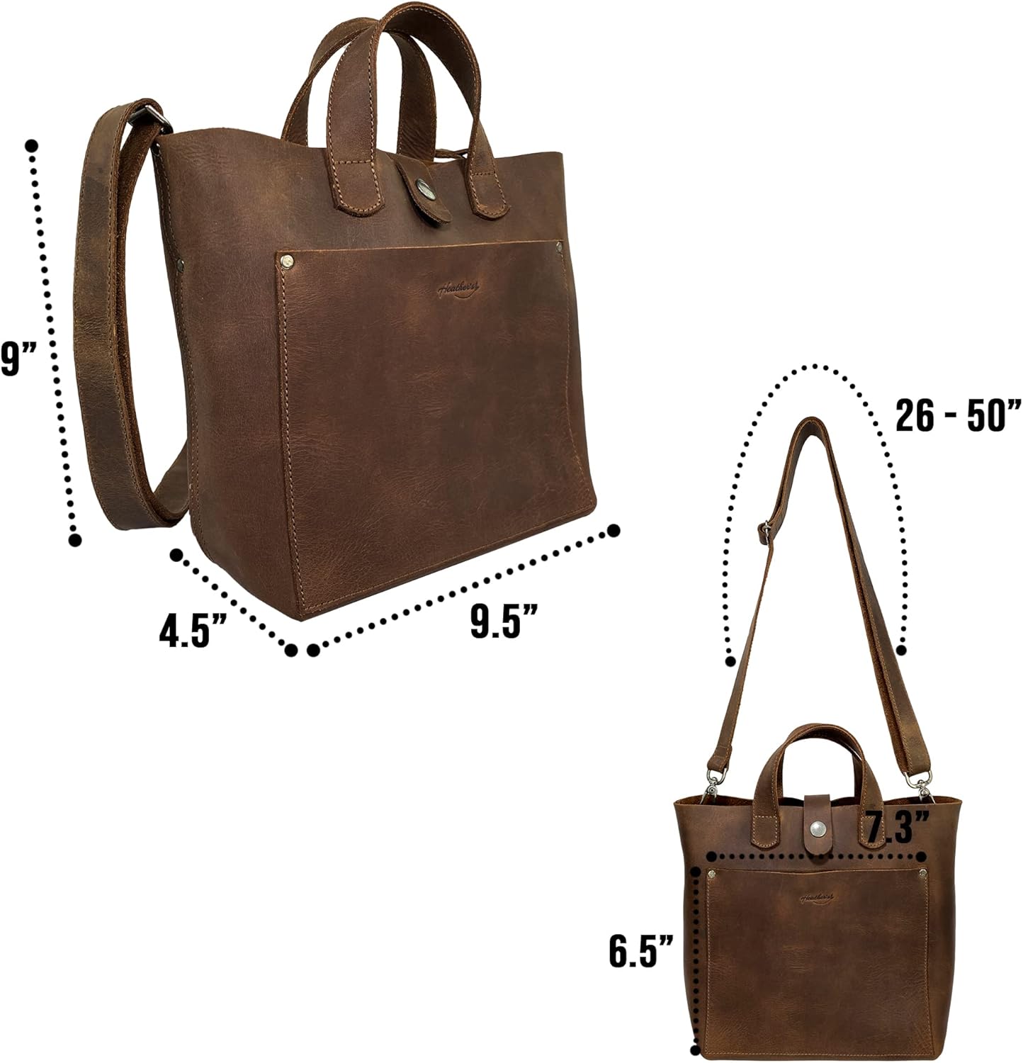 Miniatura 6 de Heather's, Bolso bandolera con bolsa hecha a mano de cuero de grano completo, bolso espacioso, bolso elegante, estilo vintage, viajes y compras,