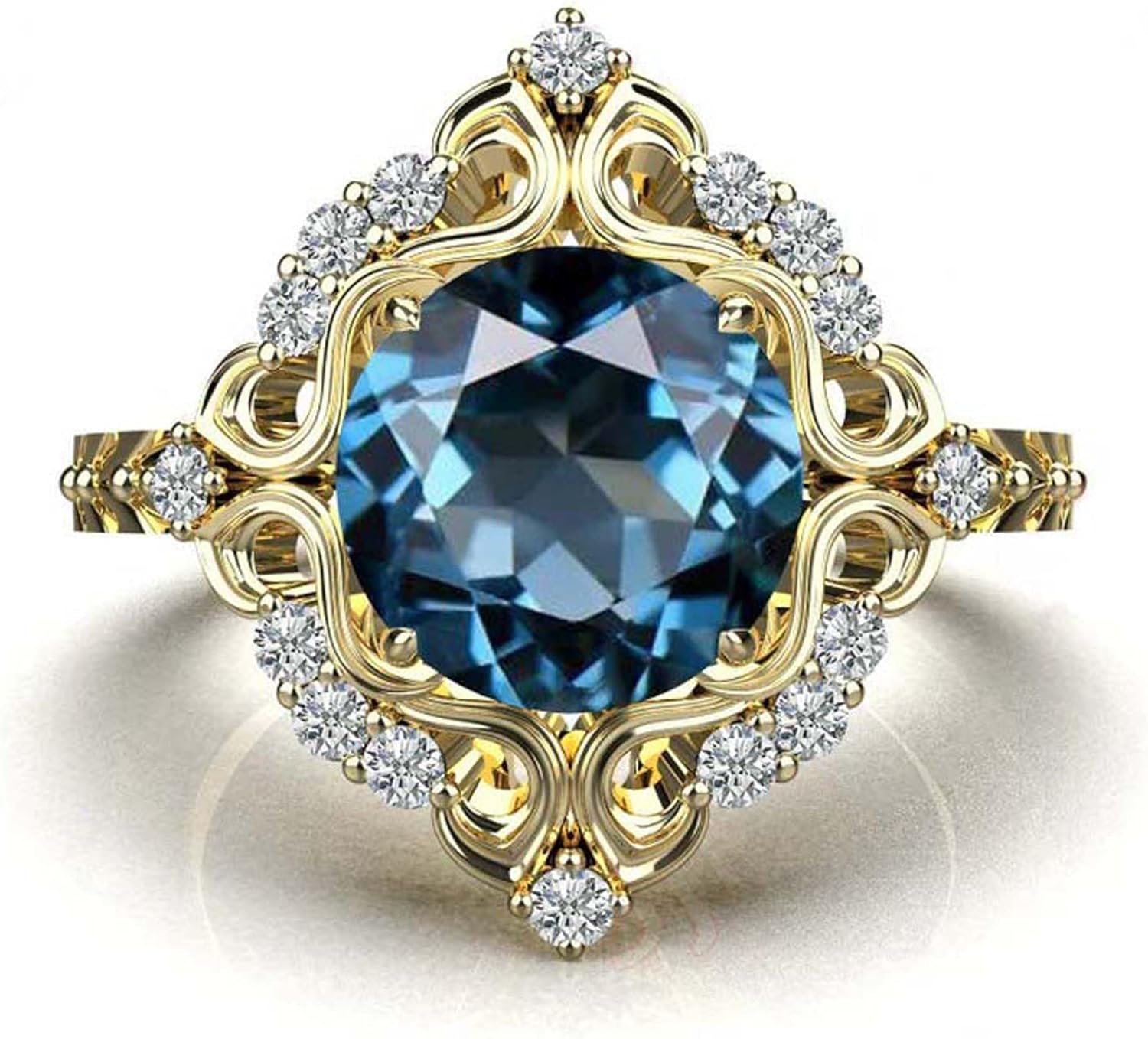 London Blue Topaz Halo Ring - Engagement & Bridal Ring for Women - Sterling Silver - November Birthstone - Blue Topaz