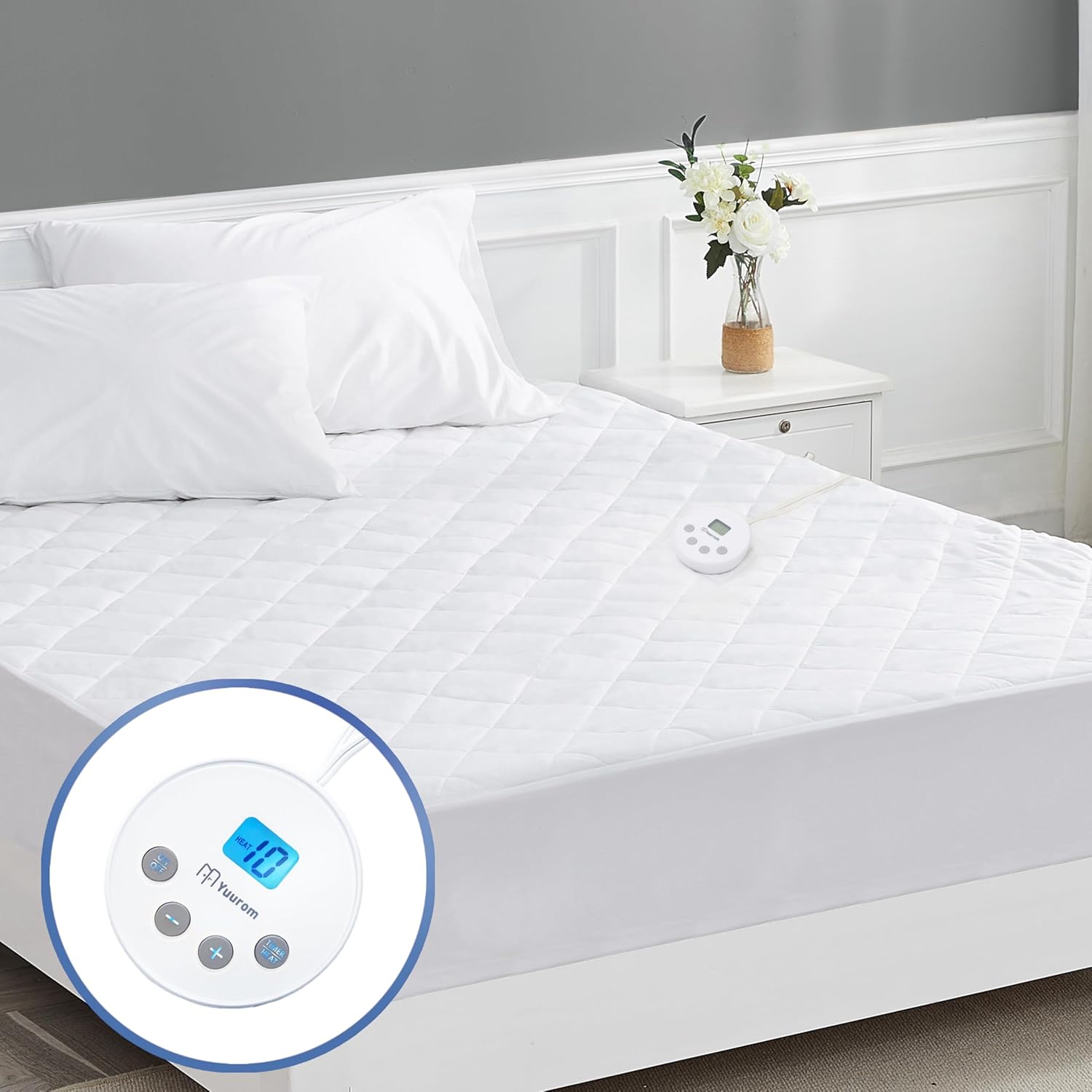 Heated Mattress Pad Full Size + Brushed Microfiber Fitted Sheet Full White