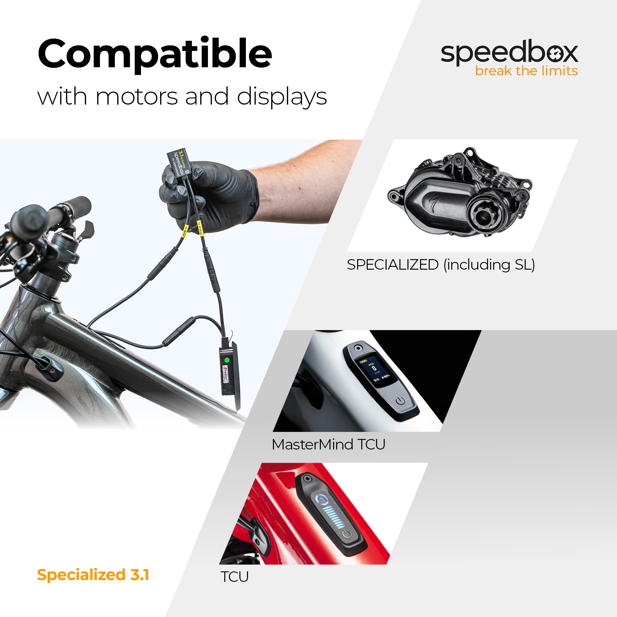 SpeedBox 3.1 Compatibile con E-Bike e Motori Specialized/Tuning Chip/incl. SL e TCU+MasterMind/Speed Unlimited/Velocità regolabile