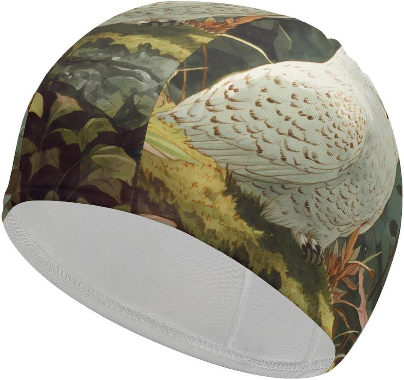 White Owl Animals World Womens Swim Cap for Men Adult Swimming Hat Curly Short Medium Long Hair