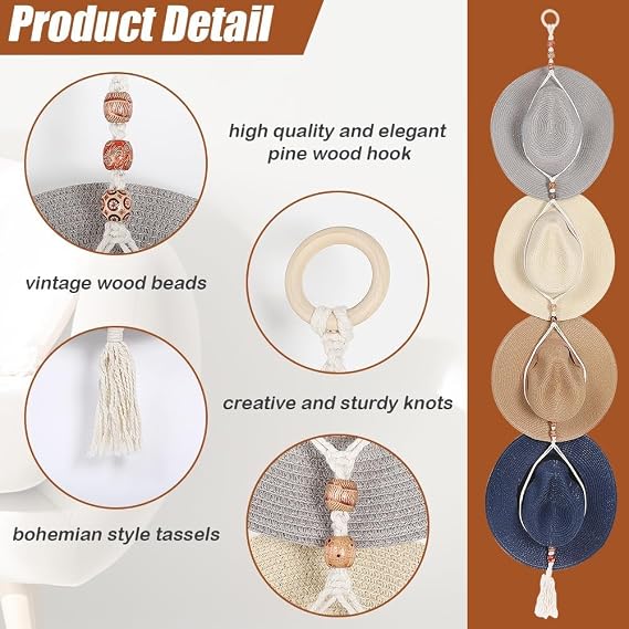 10pcs Boho Bedroom Decor Hat Hangers - Cowboy Hat Cover, Protector, Case & Rack for Wall