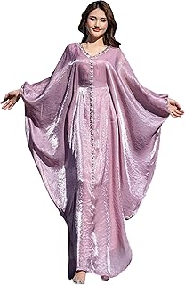 Elegant Butterfly Shine Abaya Dress, Dusty Rose, V-Neck Muslim Dress with Crystal Hand Beading, Kaftan Style, One-Size