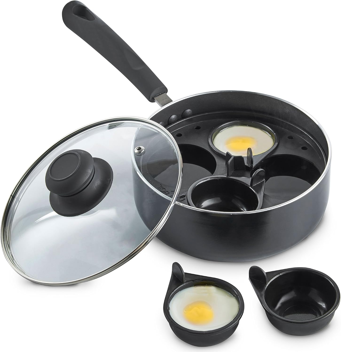VonShef Egg Poacher Sauce Pan with Removable Poaching Cups and Glass Lid, BPA Free, 4 Cups