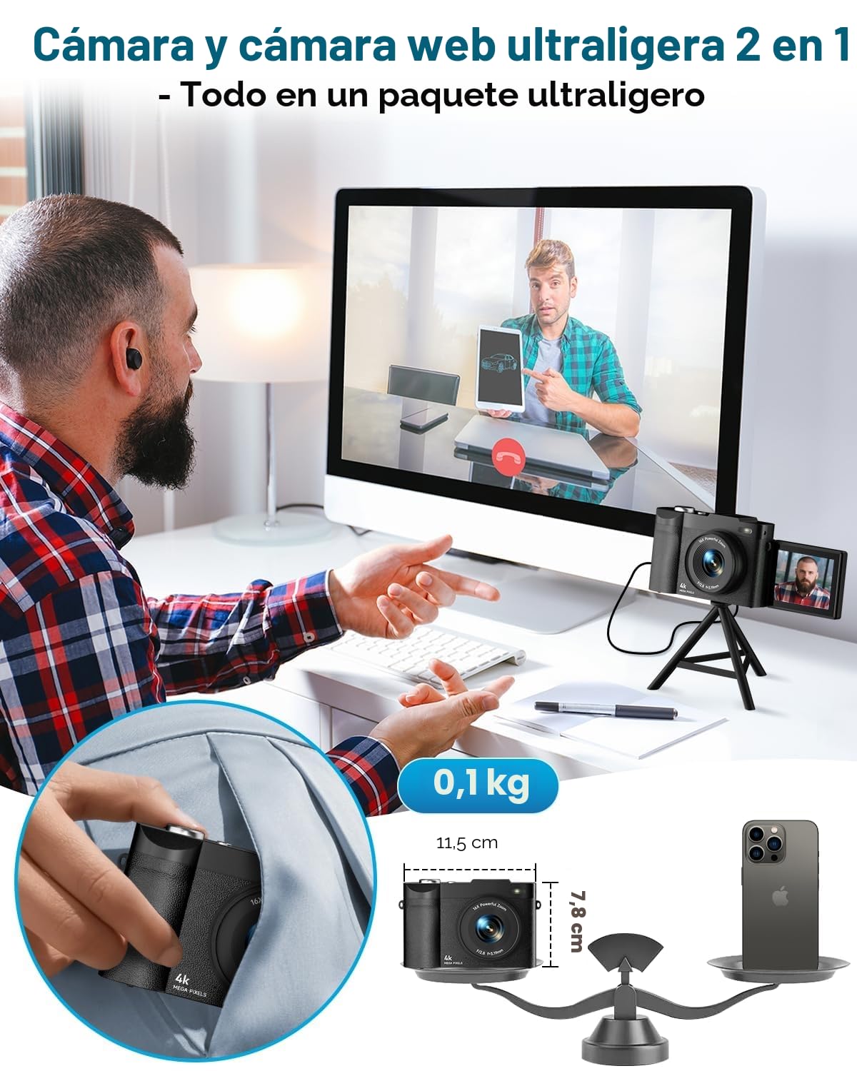 Camara De Fotos 4K: Maxmango 48 MP Cámara Digital Compacta con Pantalla Flip De 180° De 2,8", Autofocus Vlogging con 32GB, 16X Zoom, para Principiantes Niña Niños Chico Adolescentes