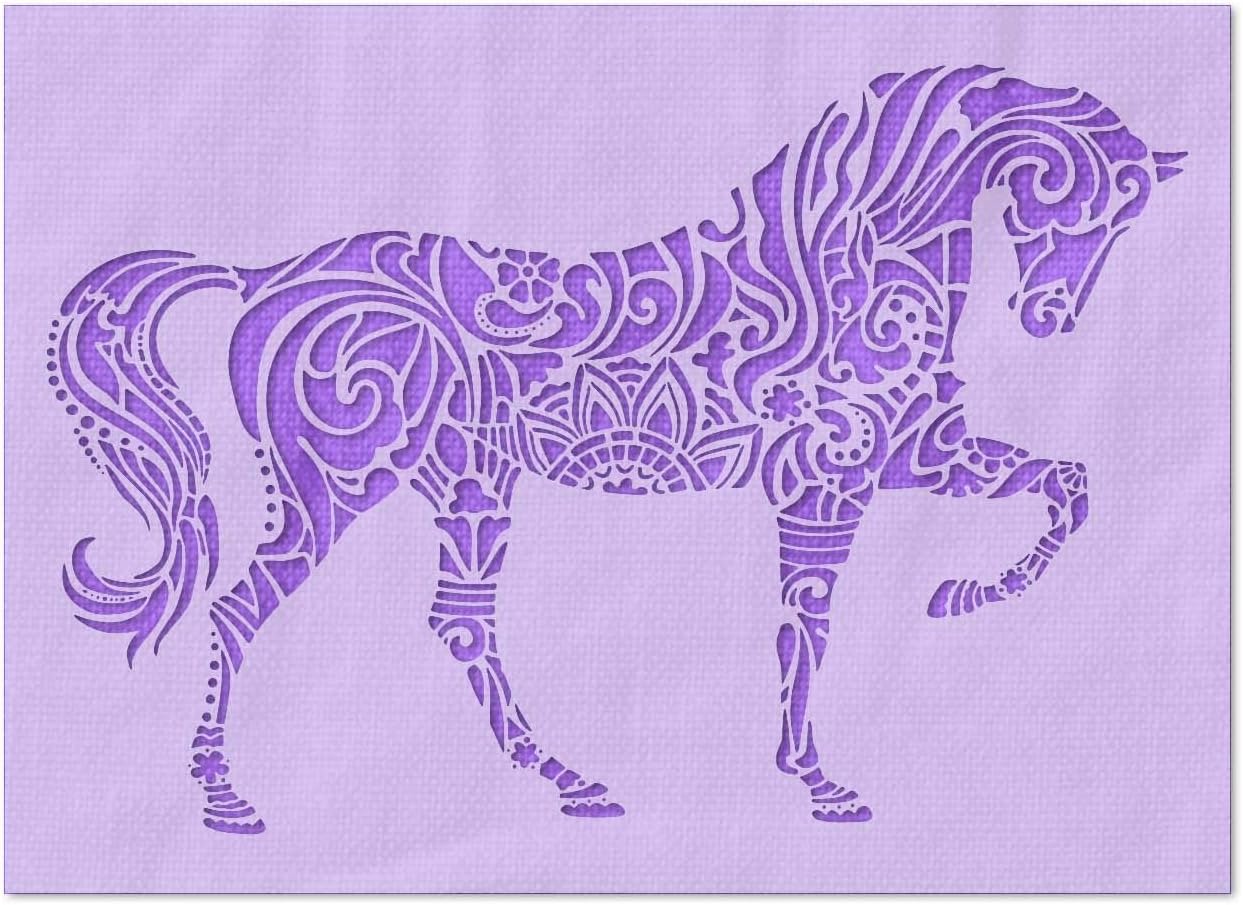 Stencil Stop Mandala Horse Stencil - 14 Mil Mylar Plastic [13 x 9.1 Inches]