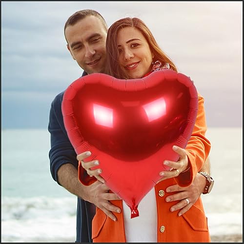 Miniatura 3 de 4 globos enormes en forma de corazón, globos románticos grandes de aluminio rojo de 32 pulgadas para compromiso, boda, día de San Valentín,