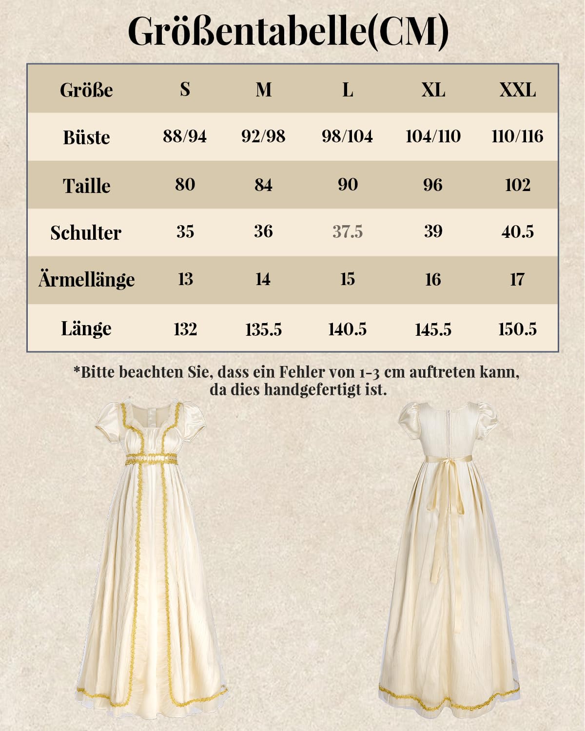 CR ROLECOS Empire - Vestido de mujer dorado con guantes y cinturón, disfraz de Jane Austen, vestido victoriano y rococó (3 piezas)