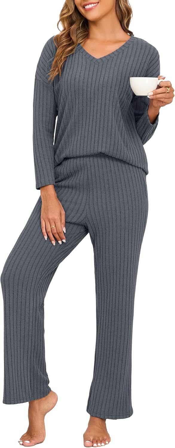 PrinStory Womens Pajama Sets Long Sleeve Lounge Set 2 Piece Pajamas Fall Winter Pjs for Woman Loungewear with Pockets - Image 2