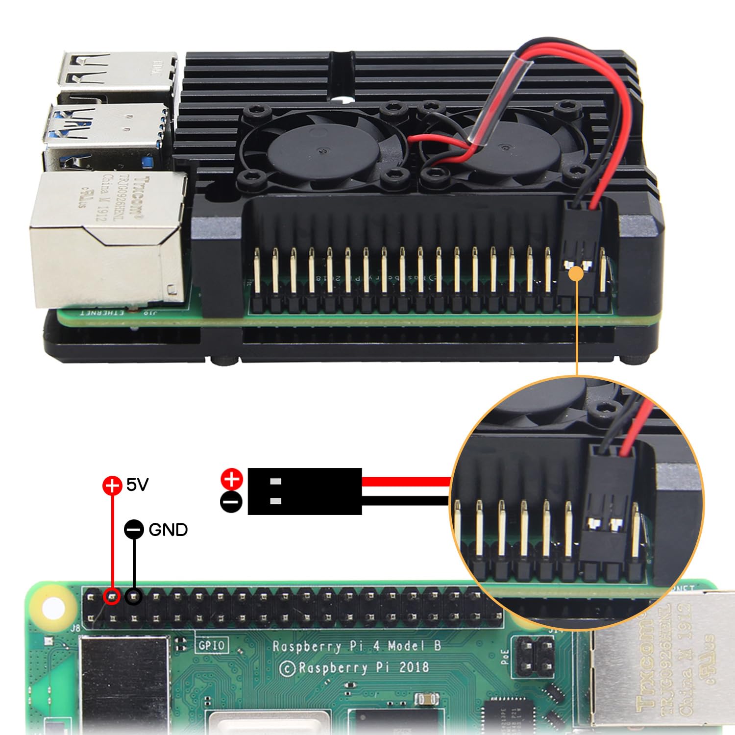 Obudowa aluminiowa Geekworm P127 dla Raspberry Pi 4B, chłodzenie aktywne | Aluminiowa obudowa chłodząca z 2 wentylatorami