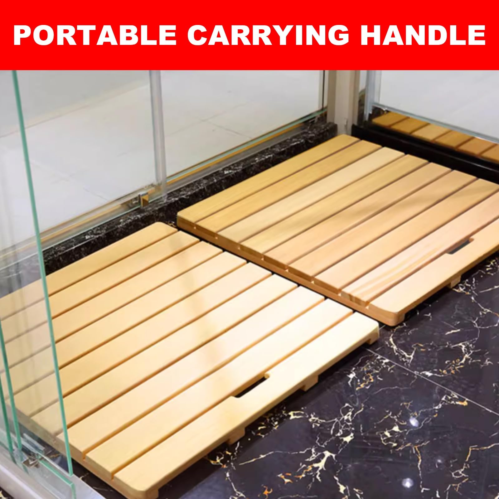 Caillebotis Exterieur, Caillebotis Bois avec Poignée, Tapis de Sécurité de Douche, Tapis Bain Antiderapant for Sauna, Bain, Spa et Marches(19.7 * 11.8in)