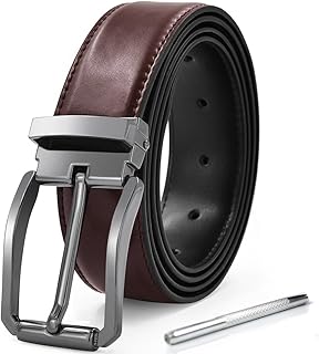 Cintura Uomo in Pelle Elegante Casual Formali con Perforatore e Confezione Regalo ,Cinture Uomo Pelle Regolabile Cinta 32mm e 115cm-Marron